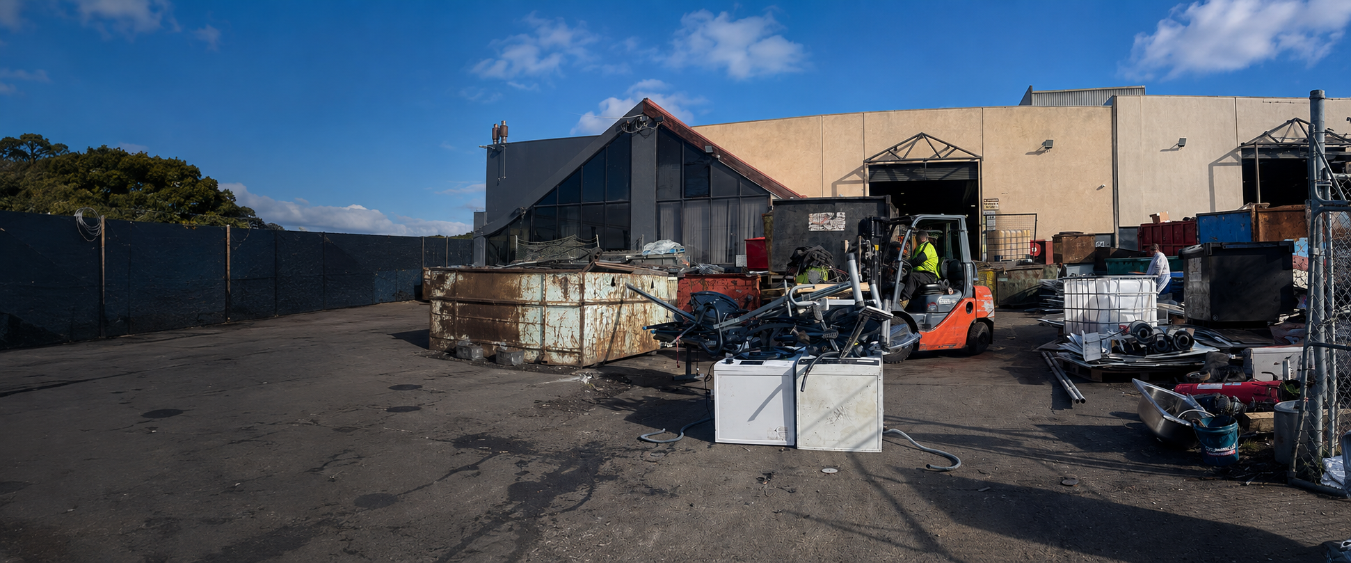 Kidd Metals scrap metal recycling yard and forklift at 5-7 Kinder Street, Campbellfield.
